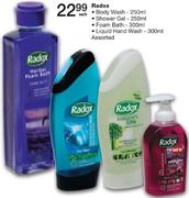 Radox Body Wash 250ml/Shower Gel 250ml/Foam Bath 300ml/Liquid Hand Wash 300ml Assorted-Each