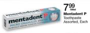 Mentadent P Toothpaste Assorted-100ml