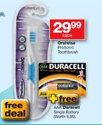Oralwise Pro Sonic ToothBrush+AAA Duracell Single Battery