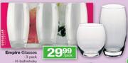 Empire Glasses/Hi-Ball/Whisky-3's Per Pack