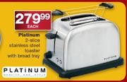 Platinum 2-Slice Stainless Steel Toaster With Bread Tray Each
