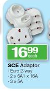 SCE Adaptor Euro 2 Way 2 x 6A & 1x 16A, 3x5A