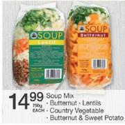 Soup Mix Butternut/Lentils/Country Vegetable/Butternut & Sweet Potato-750g Each