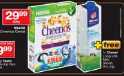 Nestle Cheerios Cereal-400g+Clover Long Life Milk 1L Free