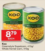 Koo Creamstyle Sweetcorn 415g/Whole Kernel Corn 410g-Each