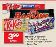 Nestle Chocolates Bar-One/Smarties/Kitkat 4-Finger/Chunky/Aero/Tex-Each