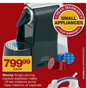 1 Sienna Single Serving Capsule Espresso Maker