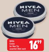Nivea Creme For Men Tin-30ml Each