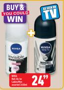 Nivea Roll On For Ladies/Men-2X50ml