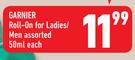 Garnier Roll-On For Ladies/Men-50ml Each