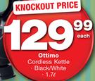 Ottimo 1.7Ltr Cordless Kettle Black/White-Each