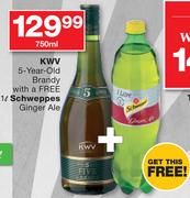 KWV 5 Year Old Brandy 750ml+ Free 1Ltr Schweppes Ginger Ale