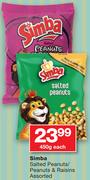 Simba Salted Peanuts/Peanuts & Raisins Assorted-450g Each