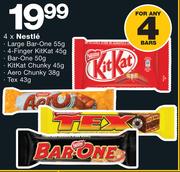Nestle Large Bar-One 55g,4FingerKitkat 45g,Bar-One 50g,KitkatChunky 45g,AeroChunky 38g,Tex 43g-Any 4
