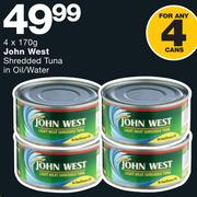 John West Shredded Tuna In Oil/Water-4x170g
