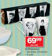 Koffiebekers Verskeie Ontwerpe-4 Pak