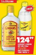 Gordon's London Dry Gin 750 ml With Schweppes Tonic Water 1Ltr