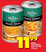 Rhodes Peach Halves/Slices In Syrup-410g Each