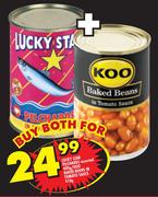 Lucky Star Pilchards-400g/Koo Baked Beans In Tomato Sauce 410g-For Both