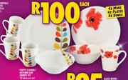 Poppy Flower Autumn Leaf 12 Piece Dinner Set-Per Set