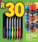 Steak Knife Set With Coloured Handles-6 Per Pack