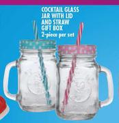 Cocktail Glass Jar With Lid And Straw Gift Box 2-Piece Set-Per Set 