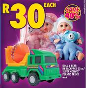 Doll & Bear In Backpacks 25cm/Super Convoy Plastic Truck-Each