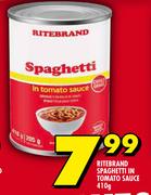 Ritebrand Spaghetti In Tomato Sauce-410g