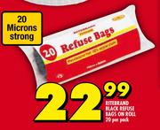 Ritebrand Black Refuse Bags On Roll 20 Per Pack