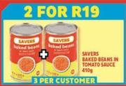 Savers Baked Beans In Tomato Sauce-For 2 x 410g