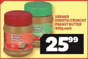 Ubrand Smooth/Crunchy Peanut Butter-400g Each