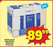 Crystal Valley Long Life Full Cream Milk-6 x 1L Per Pack