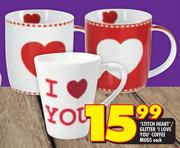 Stitch Heart’ / Glitter ‘I Love You’ Coffee Mugs-Each