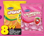 Baxtons Strawberry Creams Mallows/Aprocot Sweets-100g Each