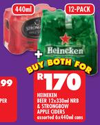 Heineken Beer-12x330ml NRB + Strongbow Apple Ciders-6x440ml Cans