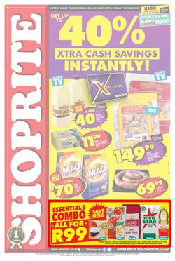 Shoprite Gauteng, Mpumalanga, North West & Limpopo : Get Up To 40% Xtra Cash Saving Instantly! (24 May - 13 June 2021), page 1