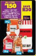 Class 1 Best Potatoes 7Kg/Class 1 Onions 3Kg/Carrots 3Kg Bag/Tomatoes 2Kg Bag-All For 4