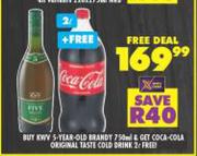 KWV 5 Year Old Brandy 750ml & Coca Cola Original Taste Cold Drink 2Ltr Free
