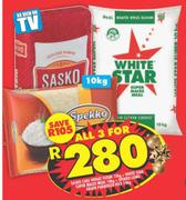 Sasko Cake Wheat Flour 10Kg+White Star Super Maize Meal 10Kg+Spekko Long Grain Parboiled Rice 10Kg