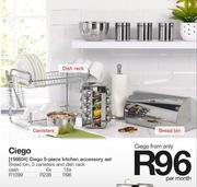 Ceigo 5 Piece Kitchen Accessory Set Of Bread Bin, 3 Canisters & Dish Rack(16 Months)