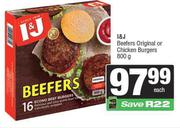 I & J Beefers Original Or Chicken Burgers-800g Each