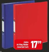 Alpha A4 Ring Binder Assorted-Each