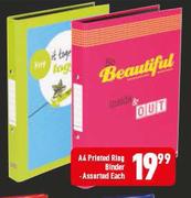A4 Printed Ring Binder Assorted-Each