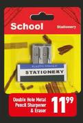 Double Hole Metal Pencil Sharpener & Eraser