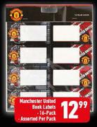 Manchester United Book Labels 16 Pack Assorted-Per Pack
