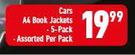 Cars A4 Book Jackets 5 Pack Assorted-Per Pack