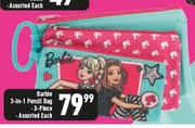 Barbie 3 In 1 Pencil Bag 3 Piece Assorted-Each