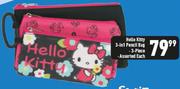 Hello Kitty 3-In-1 3 Piece Pencil Bag Assorted-Each