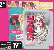 Barbie A4 Book Jackets 5 Packet Assorted-Per Pack
