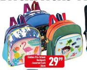 0Kiddies Pre School Backpack Assorted-26cm Each